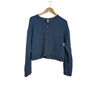 Travis Mathew Long Sleeve Henley Top Navy Blue Modal Blend Cropped Pullover sz S